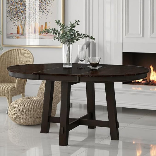 LUMISOL 42"-58" Extendable Round Dining Table for 4-8, Farmhouse Oval Kitchen Table with Removable Leaf, Solid Wood Dinner Tables for Kitchen, Dining Room, Small Space, Espresso