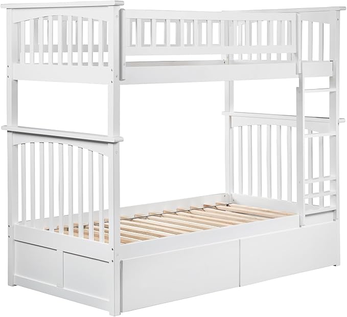 AFI, Columbia Twin Over Twin Ladder Bunk Bed with Storage Drawers, White