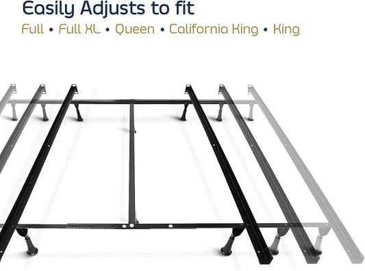 Clara Clark Adjustable Bed Frame - Double Bed Frame Expands to Queen Bed Rails, King Size Frame with Cross Rail and Center Support - 5.25” H Under Bed Frame for Box Spring and Mattress, Black