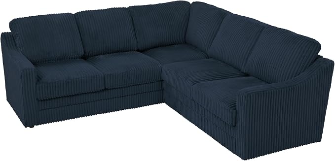 89 Inches Corduroy Sectional Sofa with High Density Sponge, Modern 5 Seats Corner Couch with Deep Seat, Comfy Modular L Shaped Couch with Comfortable Back Cushions for Living Room, Blue