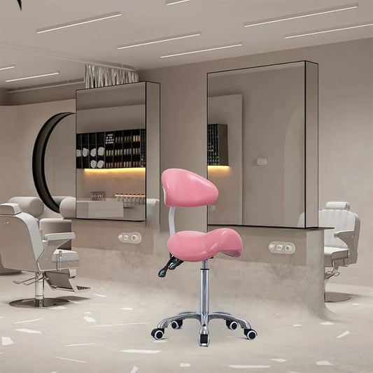 Antlu Saddle Stool Rolling Chair with Back Support,Esthetician Tattoo Dental Lash Chairs for Eyelash Tech Massage Salon(Pink,with Backrest)