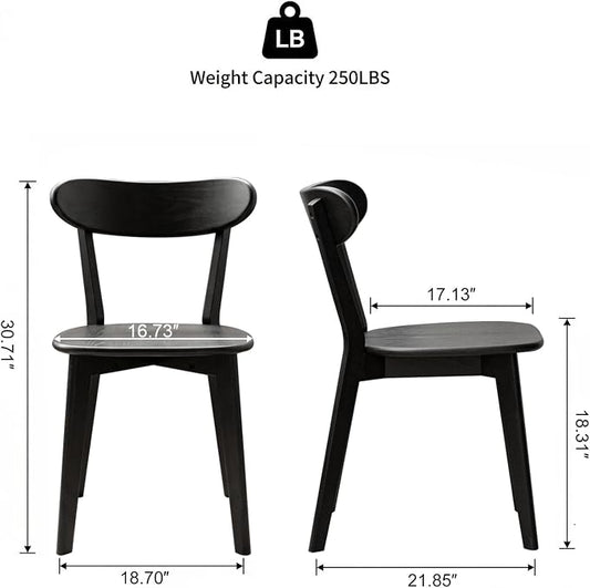100% Solid Wood Dining Chairs,Mid Century Modern Dining Chairs with Rounded Backrest,Kitchen,Dining Room Chairs Set of 1/2/4 (2, Black Color)