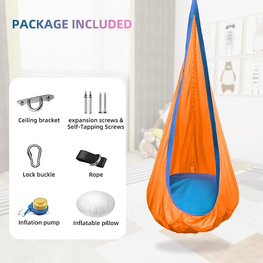Kids Swing Seat Hammock Chair Indoor Outdoor Hanging Chair for Children (Orange)