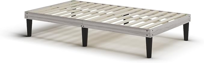 Yumori 12.9 Inch Minimalist Style Twin Size Bed Frame, Wood Platform Bed with Wood Slat Support, No Box Spring Needed, Easy Assembly, Grey