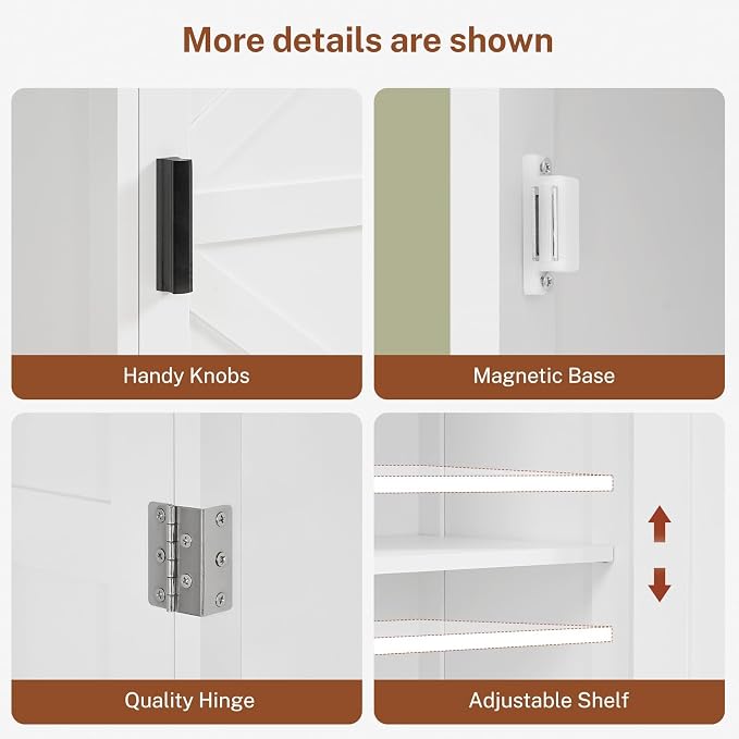 TEENFON 67" H Tall Storage Cabinet with 2 Doors, Bathroom Storage Cabinet, Kitchen Pantry Cabinets for Living Room, Dining Room, Bathroom, White