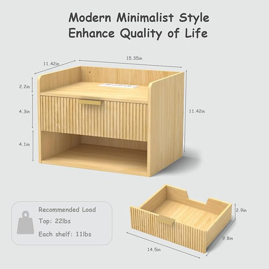 Arbuxzuy Floating Nightstand Set of 2 with Charging Station, Modern Wall Mounted Bedside Table with Drawer & Open Shelf, Made of Minimalist Wood for Bedroom (Light Brown)