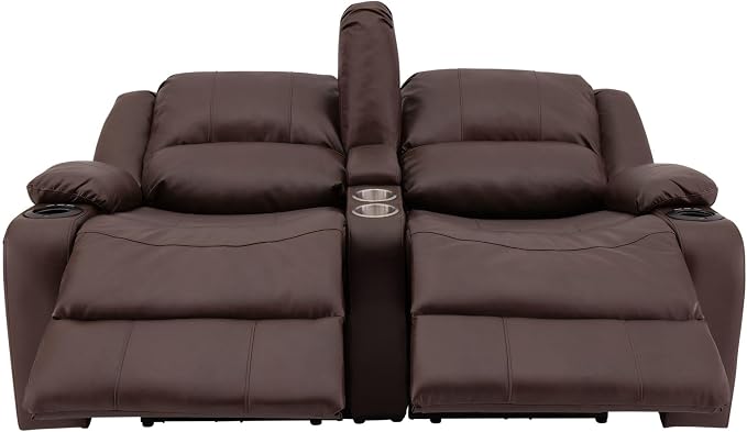 RecPro Charles RV Power Loveseat | 64" | Cup Holders | Mahogany