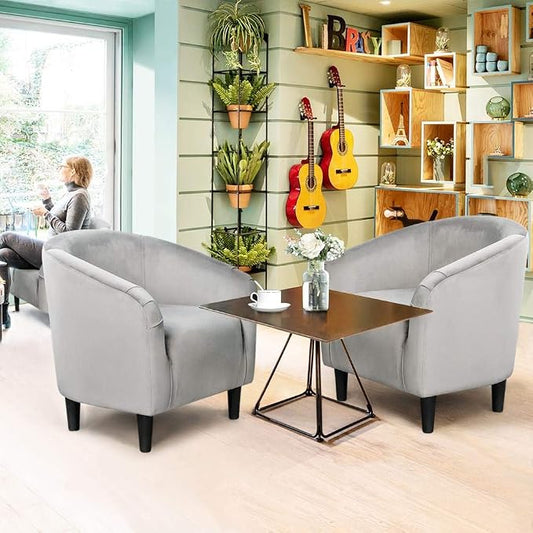 Topeakmart Velvet Accent Chair, Modern Club Chair Upholstered Armchair with Solid Legs Comfy Sofa Chair for Living Room/Bedroom/Waiting Room, Grey