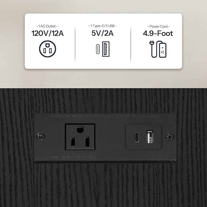 HOOBRO Side Table with Charging Station, End Table with USB Port and Outlets, Nightstand with 2-Layer Storage Shelves for Small Spaces, Living Room, Bedroom, Black BK09UBZ01