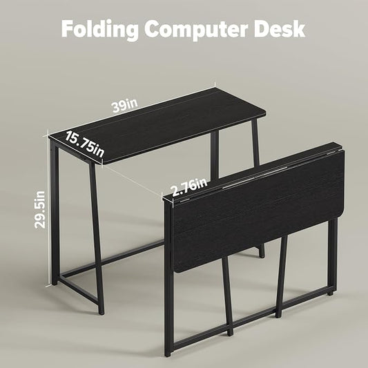 WOHOMO Folding Desk, 39.4" Narrow Writing Foldable Desk, Space-Saving Laptop Table, Easy Assemble Workstation for Home Office, Black