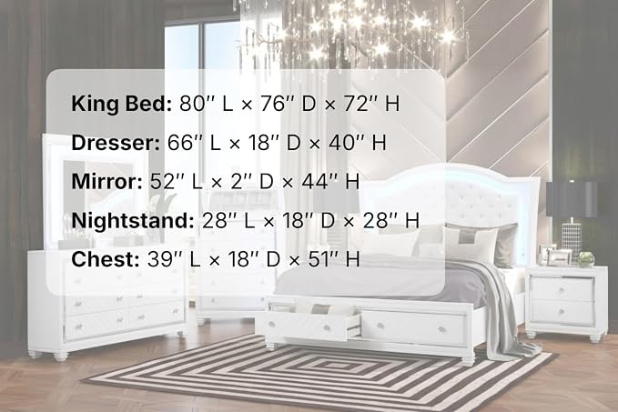 First of a Kind Shiney Contemporary 5 Piece King Bedroom Set High Gloss White Finish with Upholstered Headboard, Sleek Modern Bedroom Furniture Set for Coordinated Interiors