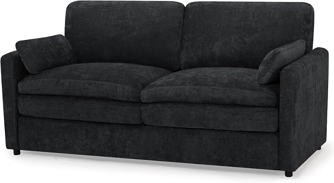 69” Chenille Love seat Sofa w/Arm Pillows, Upholstered 2 Seater Sofa w/Comfortable Back Cushions, Modern 2 Seats Couch w/High-Density Foam for Living Room, Apartment, Office, Black