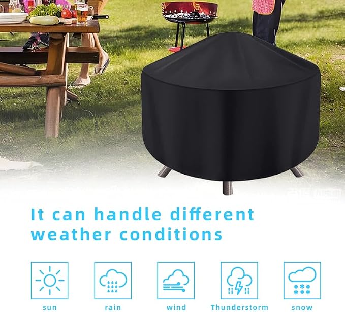 Round Fire Pit Cover for 30-36 Inch Firepit, Heavy Duty Outdoor Patio Fireplace Covers - Waterproof Dustproof Anti UV and Tear Resistant