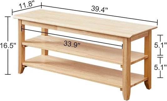 XKZG Shoe Rack Bench Wooden Shoe Storage Bench Simple Style Wood Entryway Bench (Natural,39.4")