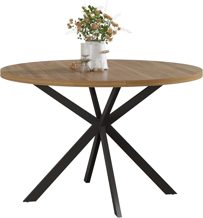 ChooChoo 47.2 Inch Round Dining Table for 4, Farmhouse Wood Kitchen Table, Round Dinner Table for Kitchen & Dining Room, Walnut