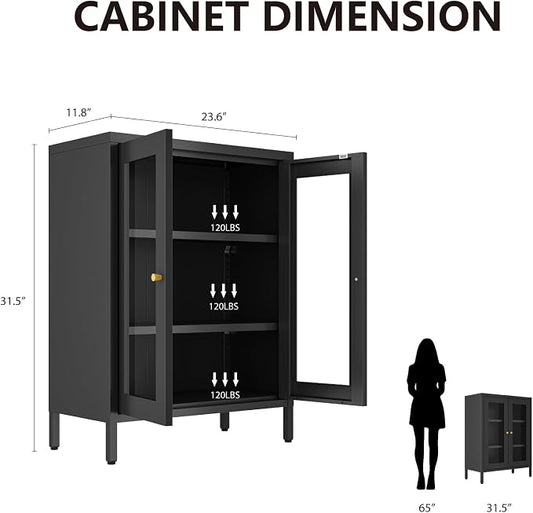 Metal Bathroom Cabinet, Small Floor Storage Cabinet, Freestanding Sideboard with 2 Adjustable Shelves for Living Room, Dining Room