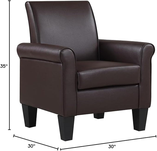 Pu Leather Accent Chair Set of 2, Overstuffed Mid Century Modern Living Room Chairs Upholstered Comfortable Reading Chair Fake Leather Armchair for Bedroom, Office -Brown