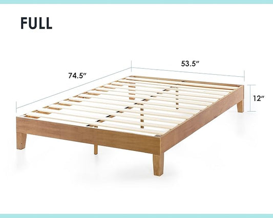 Mellow Naturalista Grand - 12 Inch Solid Wood Platform Bed with Wooden Slats - No Box Spring Needed - Full (Natural Pine)