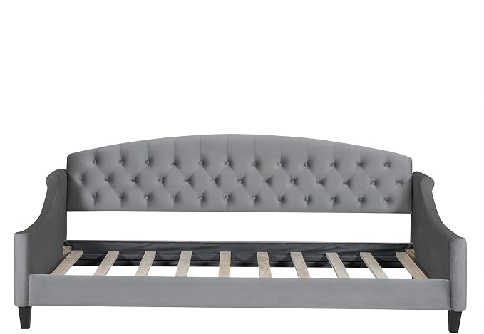Ball & Cast Twin Size Daybed,Velvet Upholstered Day Bed Frame with Button Tufted Backrest,Modern Sofa Bed for Living Room, Bedroom,Guest Room,No Box Spring Needed,Gray