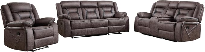 EBELLO Faux Leather Recliner Sofa Furniture Set for Living Room, Recliner Chair, Manual Loveseat, 3 Seat Recliniing Sofa Couch Set for Meeting Room, Grey