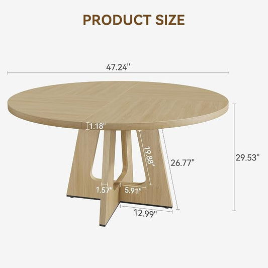 GAOMON 47 Inch Round Dining Table for 4-6 People, Circle Dinner Table with Wooden Cross Pedestal Base, Farmhouse Kitchen Furniture for Dining Room, Living Room, Kitchen (Table Only) -Burlywood