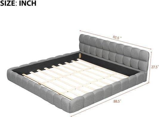 King Size Upholstered Platform Bed with Thick Fabric,Low Wood Grounded Bed W/Headboard & Footboard,Slat Support,No Box Spring Needed, Easy Assemble,Gray