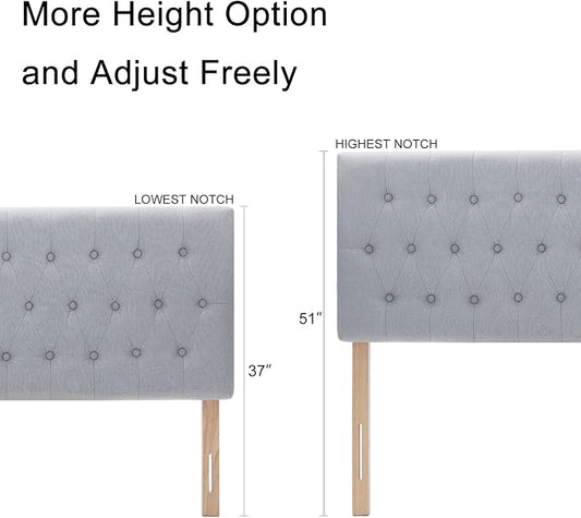 Tufted Upholstered Full Size Bed Headboard in Modern Button Design, Adjustable Solid Wood Head Board, Premium Linen Fabric Padded Headboards in Bedroom (Grey)