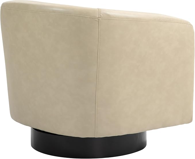 360° Swivel Barrel Accent Chair Armchair, Faux Leather Modern Round Club Arm Chair Upholstered Single Sofa Seating Corner Nook Side Reading Seat for Living Room, Office, Bedroom - Cream
