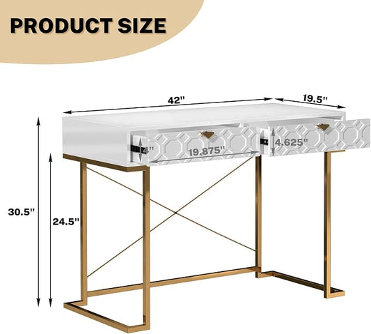 Clihome Console Table with 2 Drawers, 42'' Entryway Table with Storage, Desktop Sofa Table Hallway with Golden Legs and X-Shaped Bracket