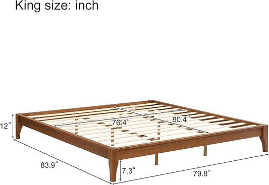Merax King Size Bamboo Platform Bed, Mid-Century Modern Bed Frame with Wood Slat Support, No Box Spring Needed, Easy Tool-Free Assembly, Brown