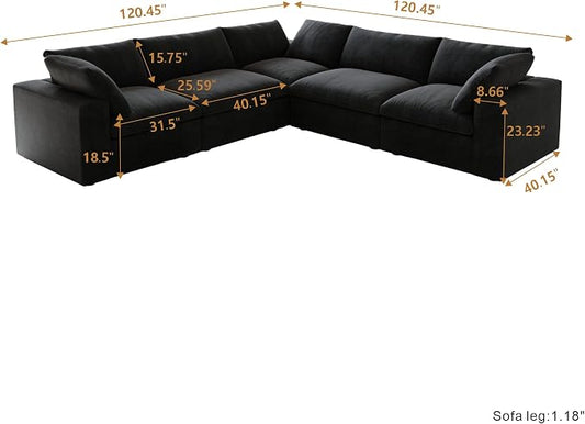 Cloud Modular Sectional Sofa Couch,120.45" V Shaped Convertible Couches for Living Room,Minimalist Deep Sofa Couches,Sofa Covers Washable&Replaceable