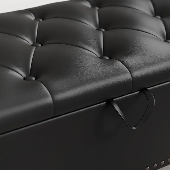 Furniliving 63” End of Bed Bench, Bedroom Bench with Button-Tufted, Upholstered King Storage Ottoman Benches Queen Entryway Bench with Storage Shoe Cabinet Bench, for Bedroom, Black