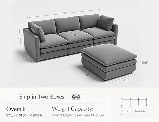Cloud Couches for Living Room L Shaped Sectional Couch with Ottoman Deep Plush 4 Seats Sofa Modern Sofa for Apartment