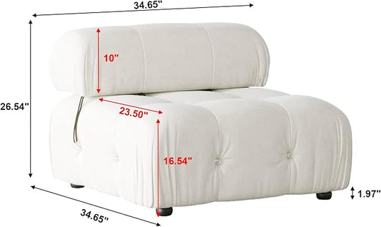 Modular Sectional Sofa, Velvet Couch, Middle seat, Beige