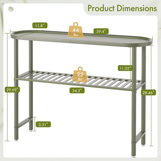 Modern Entryway Table for Hallway Bamboo 39.4", Green Console Tables for Entryway 2-tier, Behind Sofa Table with Anti-fall Edge, TV Stand for Living Room, 5min Easy Assembly, 39.4"L x 11.8"W x 29.7"H
