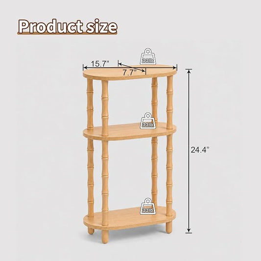Narrow Side Table with Storage, 3-Tier End Table Skinny Nightstand for Bedroom, Living Room Small Space, Natural