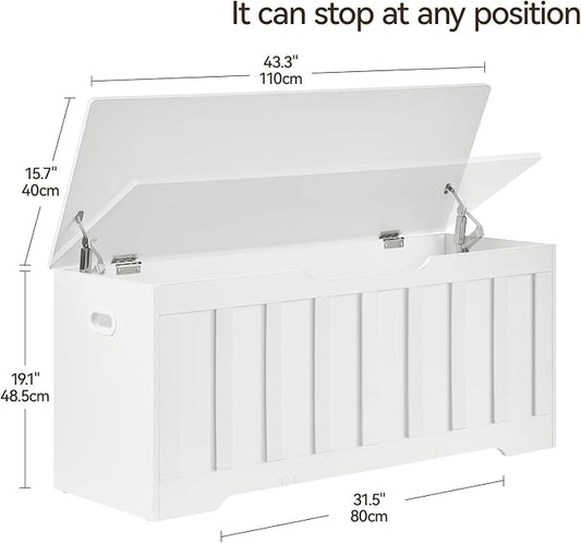 VANKILEY 43.3" Storage Chest Extra Large,Storage Trunk with 2 Safety Hinges,Wooden Storage Bench,Shoe Bench,43.3x15.7x19.1 Inch,Easy Assembly,Storage Bench for Bedroom,Living Room,entryway(White).