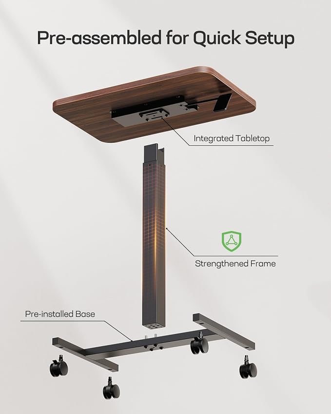 Marsail Mobile Standing Desk, Wider Height Adjustable Computer Desk up to 46.1″, Rolling Sit Stand Desk with 4 Lockable Wheels, Ergonomic Desk for Home Office and Classroom, Walnut