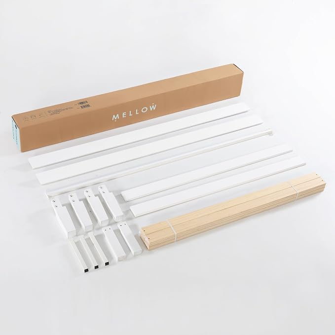 Mellow Naturalista Classic 12 Inch Solid Wood Platform Bed with Wooden Slats, Queen, White