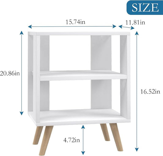 Huhote Kids Nightstand, 2-Tier Night Stand with Open Storage, Modern Side Table for Bedroom, Study Room, Small Spaces, White