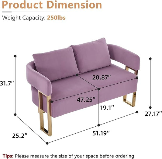 YISHENG Loveseat Sofa Modern Accent Chairs for Living Room with Golden Metal Legs Soft Teddy Upholstered Reading Armchairs no Wheels for Reception Room//Bedroom/Lounge/Office,Purple