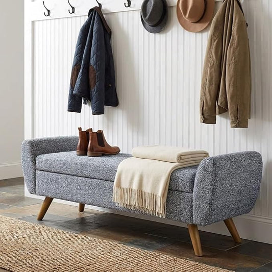 HomePop 60" Modern Storage Bench with Wood Legs - Blue Gray Woven Fabric