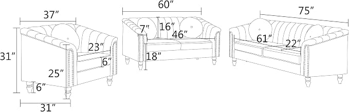 60" Loveseat Sofa, Microfiber Chesterfield Upholstered Sofas Love Seat, Couch Chair Sets with Style Button Tufted, Scroll Arms and Nailhead for Living Room, Office, Apartment-Red