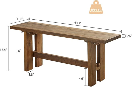 HOKYHOKY Reclaimed Solid Wood Bench, 43.3" Farmhouse Entryway Bench for Hallway, Kitchen, Dining, Bedroom, Narrow Indoor Bench with Rustic Charm