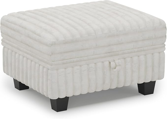 Belffin Corduroy Fabric Ottoman with Storage Ottoman for Modular Sectional Couch Beige Couch