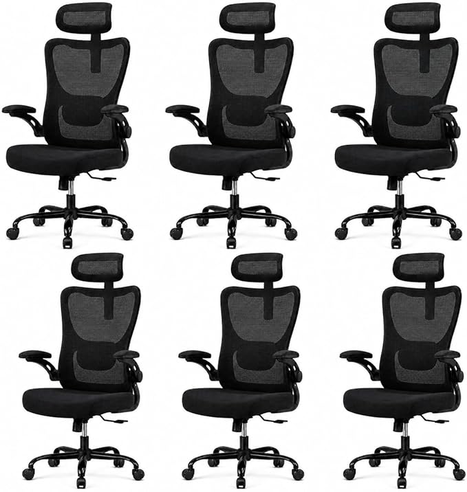 HUANUO Ergonomic Office Chair, High Back Computer Desk Chair with Adjustable Lumbar Support and Headrest, Comfy Gaming Chair with 3D Armrests, Home Office Rolling Chair, Max Load 300 lbs, Pack of 6
