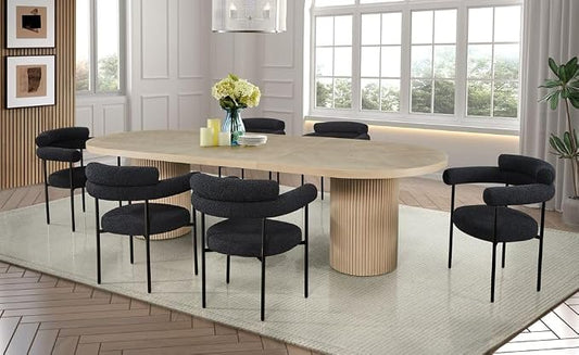 Dobby 90"-123" Extendable Oval Wooden Dining Table, Light Oak | Mid Century Modern, Double Pedestal Base, For 6 People, Large