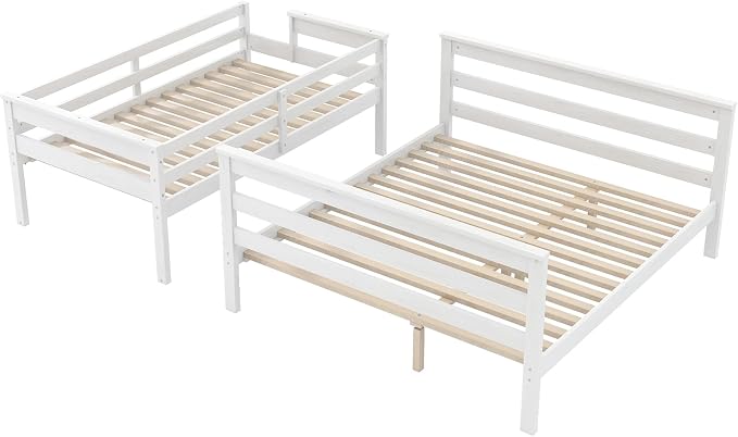 Merax Twin XL Over Queen Bunk Bed, Wood Detachable Bunk Bed with Ladder & Full Length Gardrails for Adults, No Box Spring Needed,Space Saving,White