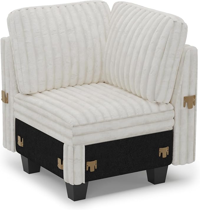 Belffin Corduroy Corner Seat for Modular Sofa Sectional Couches for Living Room Beige Couch