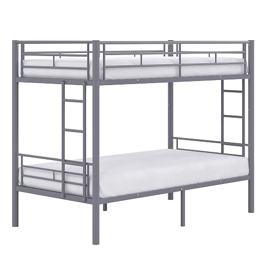 VECELO Metal Bunk Bed Twin Over Twin, Industrial Bunkbeds with Ladder and Full-Length Guardrail, Noise Free, No Boxing Spring Needed, Grey